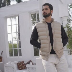 Men’s Puffer Sleeveless Winter Jacket – Beige